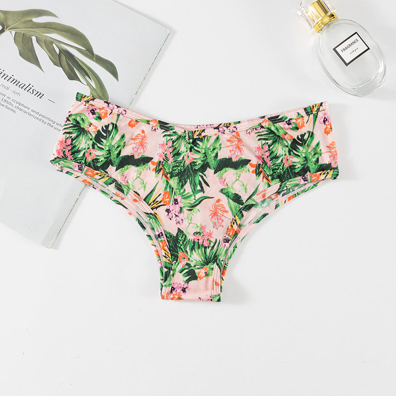 Sexy Print T-shaped Ice Silk Seamless Lightweight Breathable Invisible Sports Underwear Women