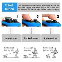 Illustration showing the one-handed braking system for the Pet Automatic Telescopic Traction Rope with functionality steps.