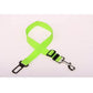 Bright green pet car seat belt leash with durable clip for securing pets during travels.