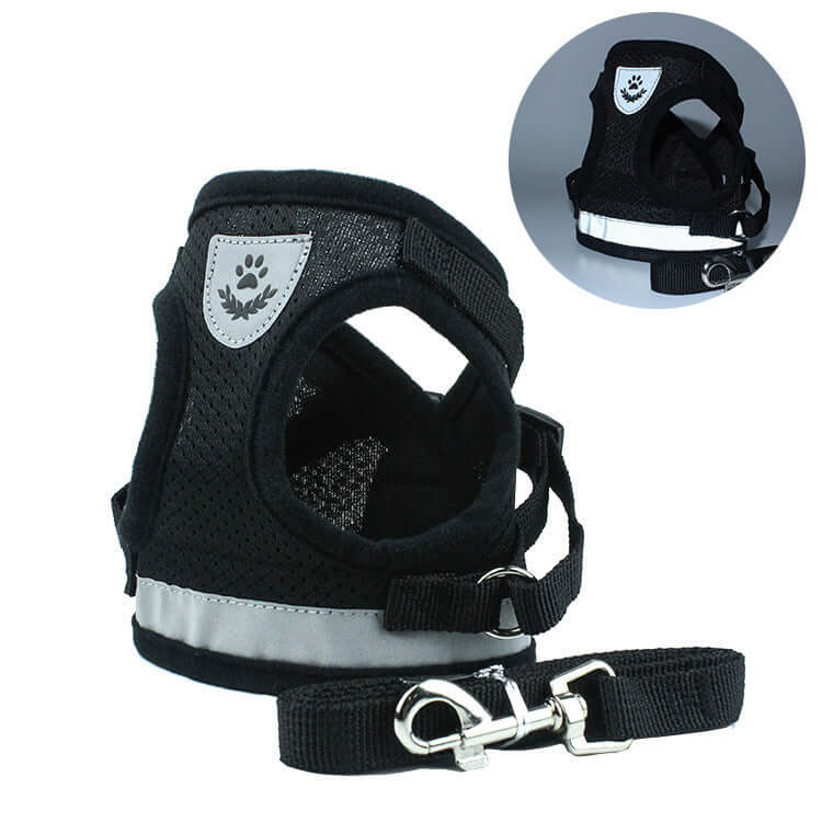 Pet car seat belt and leash, breathable mesh design for pet safety during walks, stylish and secure.