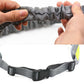 Adjustable hands-free dog leash with elastic bungee and clip, showcasing gray nylon material and adjustable buckle.