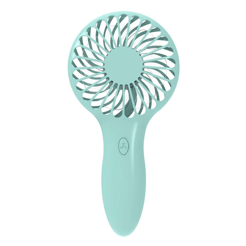 Mint green handheld mini pocket fan cooler air for portable cooling in summer.