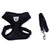 Black mesh pet car seat belt and leash set designed for pet comfort and safety during walks.