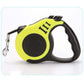 Pet automatic telescopic traction rope in yellow and black with one-handed braking system.