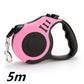 Automatic telescopic pet leash in pink, 5m length, featuring one-touch control for easy use.