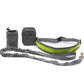 Adjustable hands-free dog leash set in gray with green accents, featuring leash, belt, and bags for convenience during walks.