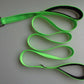 Green pet double handle pull leash made of nylon, featuring soft texture and reflective strip design.