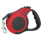 Red automatic telescopic pet leash with one-handed braking system, ideal for small pets.