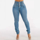 European And American Stretch Slimming Jeans Women's Button