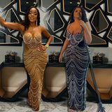 Sling Hot Drilling Foam Beads Evening Dress