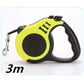 Pet automatic telescopic traction rope in yellow and black, 3m length, designed for one-handed control and easy braking.