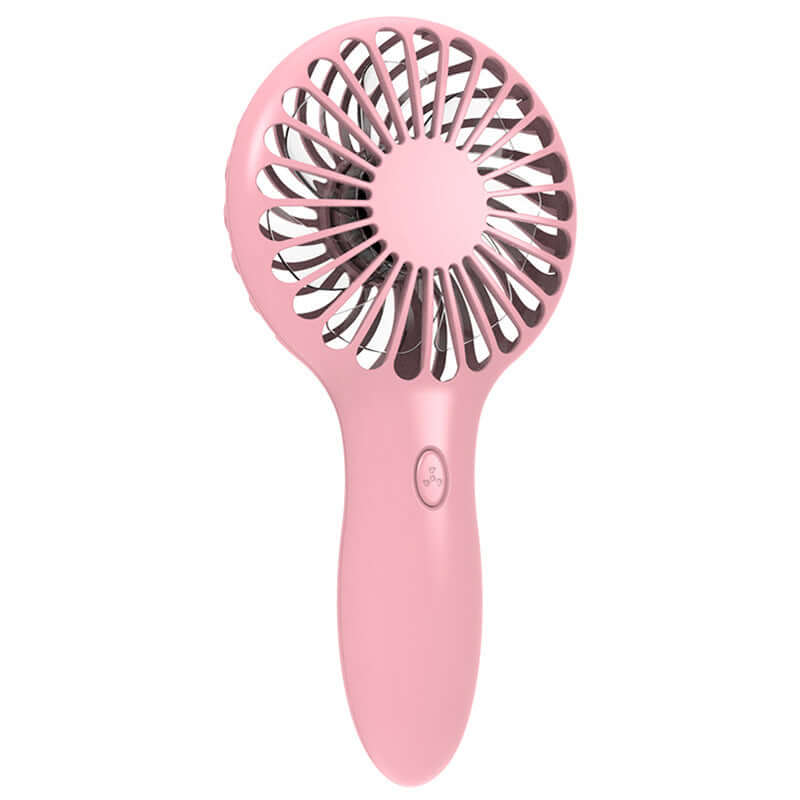 Pink mini pocket handheld fan cooler - portable summer cooling device.