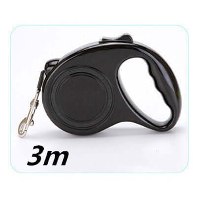 Black plastic pet automatic telescopic traction rope, 3 meters, featuring one-handed braking and locking system.